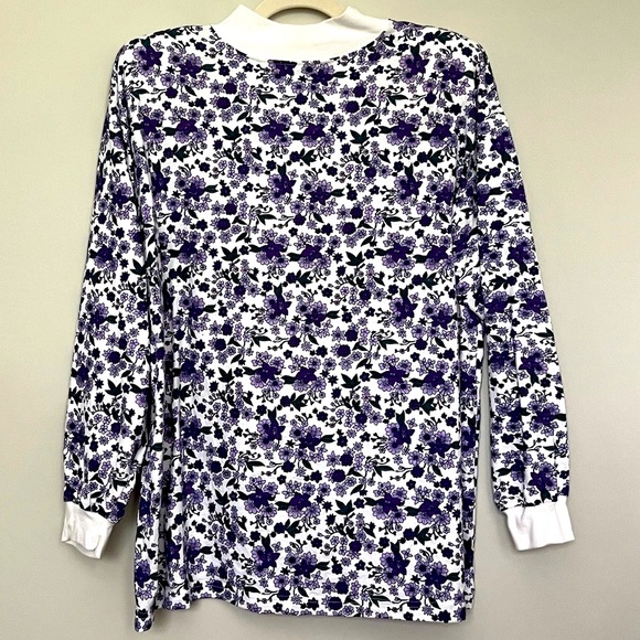 Gitano Vintage Purple/White Floral Turtleneck with Thick Shoulder Pads - L - Picture 1 of 5